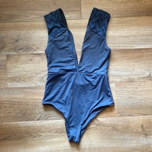 Navy plunge neck one piece